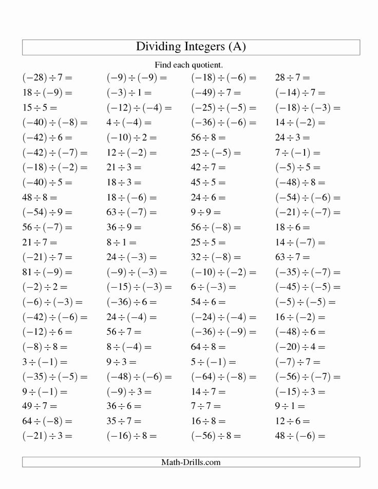 Image Result For Multiplying And Dividing Negative Numbers Printable