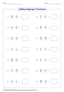 Improper Fraction Addition Worksheets Worksheet Hero