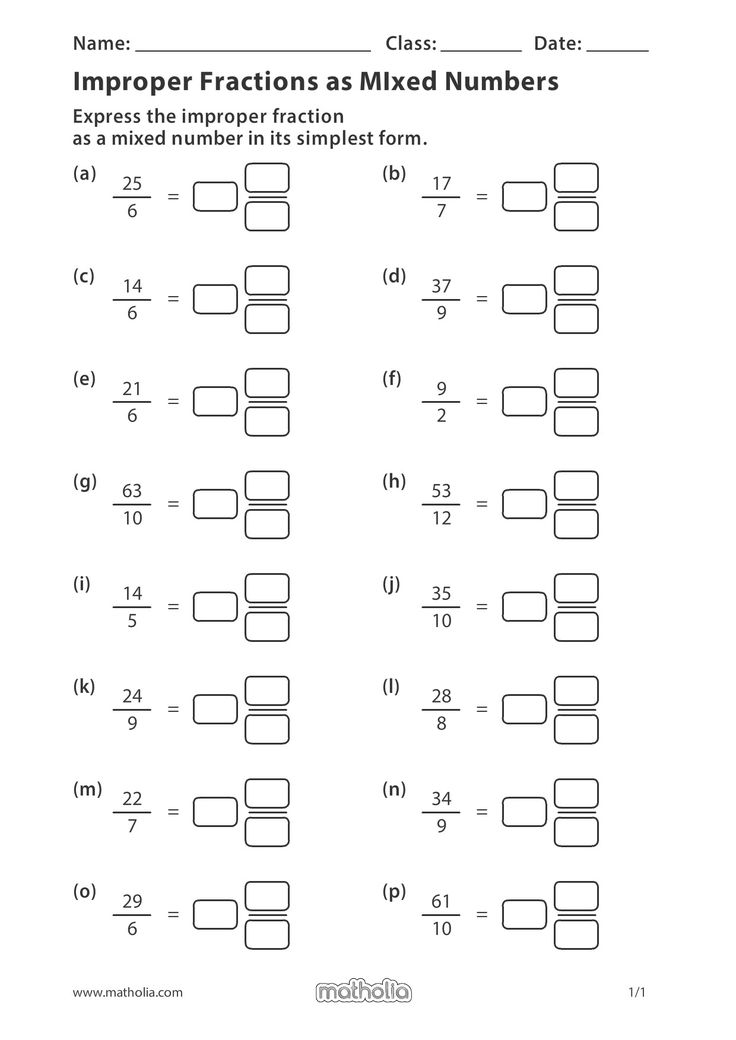 Math Improper Fractions And Mixed Numbers Worksheets