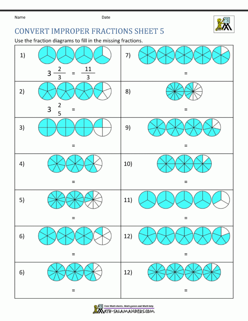 Improper Fraction Worksheets