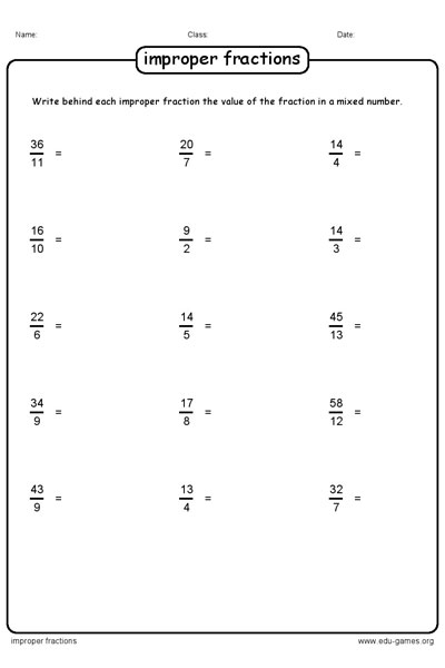 Converting Improper Fractions To Mixed Numbers Worksheet 4th Grade