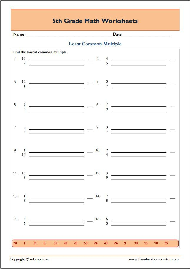 Least Common Multiple Worksheets 5th Grade Pdf Least Common Multiple 