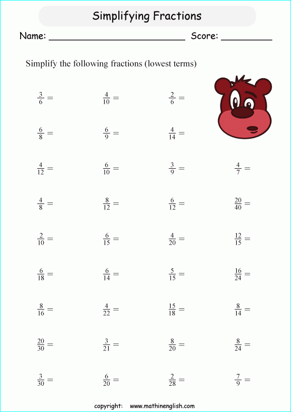 Adding Fractions And Reducing To Lowest Terms Worksheets