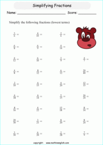 Lowest Terms Worksheets