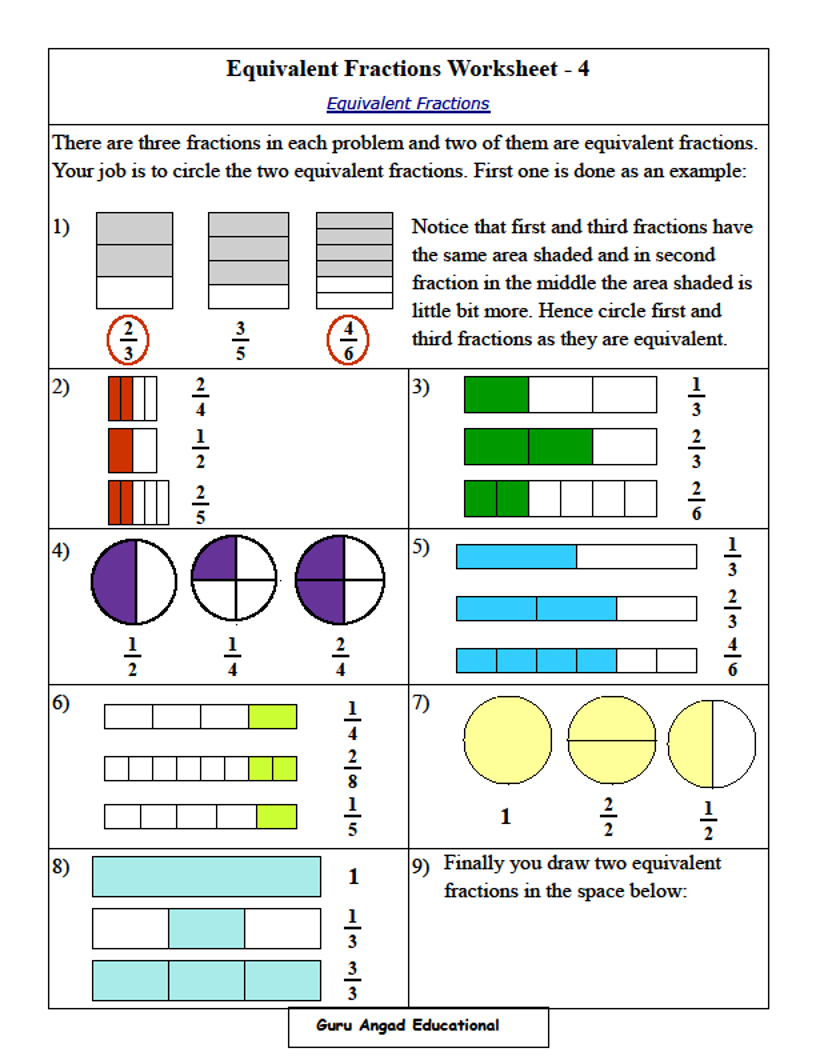 Equivalent Fraction Worksheet 4th Grade