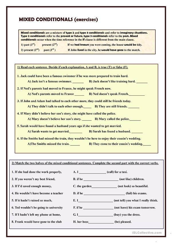 Mixed Conditionals exercises Worksheet Free ESL Printable 