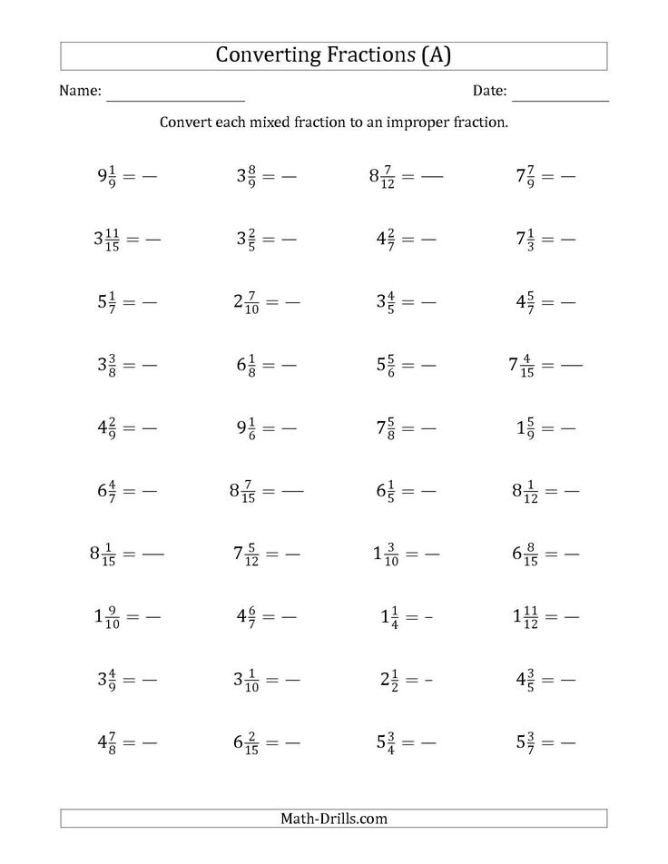 Converting Improper Fractions To Mixed Numbers Worksheet Pdf