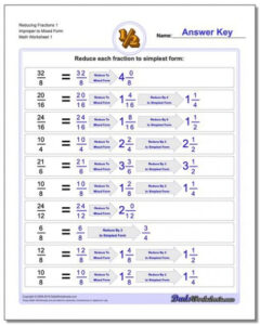 Mixed Fractions Reducing Fractions Worksheets 6th Grade