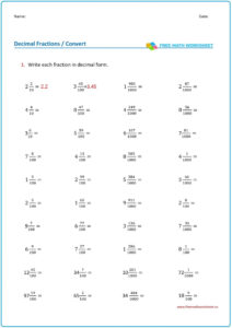 Mixed Fractions To Decimal Free Math Worksheets Math Worksheets