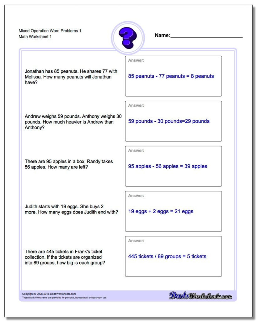 Mixed Operation Word Problems