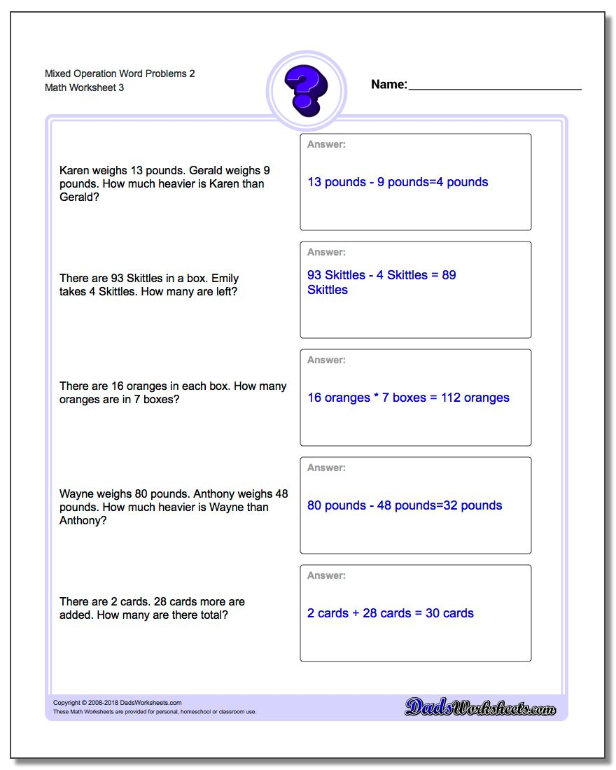 Mixed Operation Word Problems