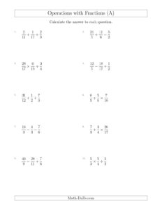 Mixed Operations With Three Fractions Including Improper Fractions A