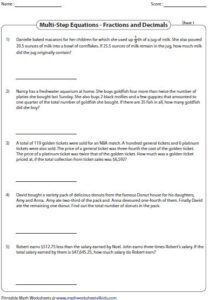 Multi step Equation Word Problems Fractions And Decimals Word