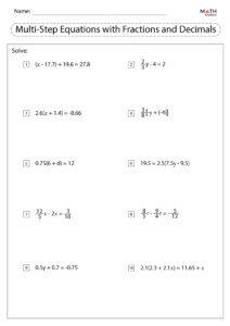 Multi Step Equations Worksheets Math Monks