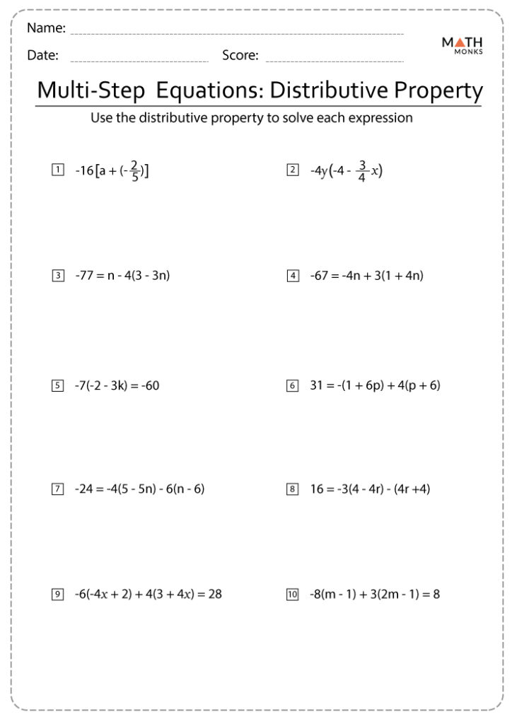 Multi Step Equations Worksheets Math Monks