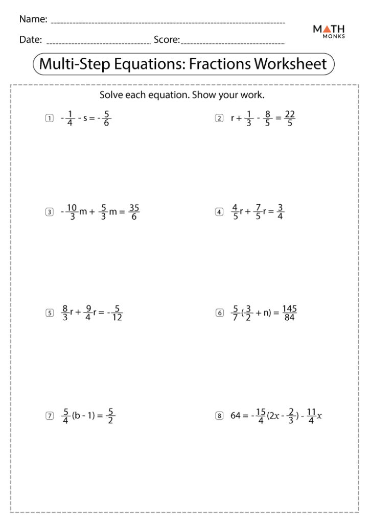 Multi Step Equations Worksheets Math Monks