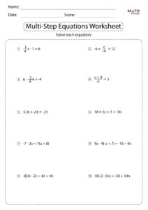 Multi Step Equations Worksheets Math Monks