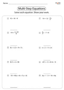 Multi Step Equations Worksheets Math Monks