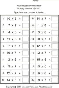 Multiplication Worksheets Multiply Numbers By 6 To 10 Fun Math