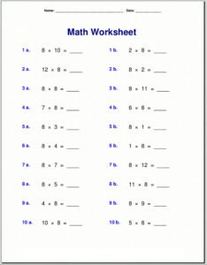 Multiply By 8 Worksheets Activity Shelter