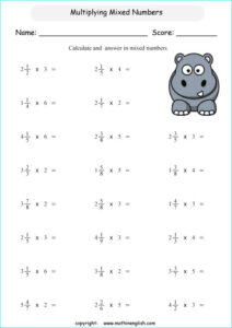 Multiply Mixed Numbers By Whole Numbers Math Worksheet For Class 5