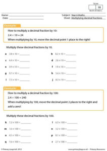 Multiplying Decimal Fractions By 10 And 100 Worksheet In 2021 Free