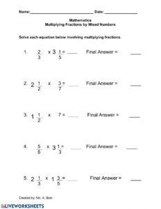 Multiplying Fractions By A Mixed Number Worksheet