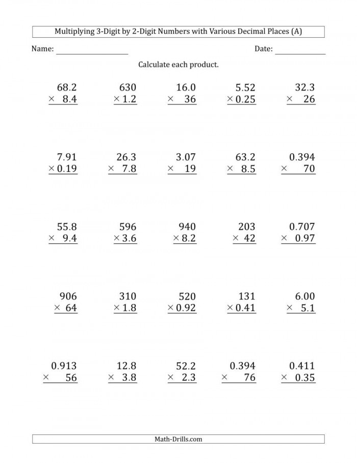 Multiplying Multi Digit Numbers Worksheets 99Worksheets