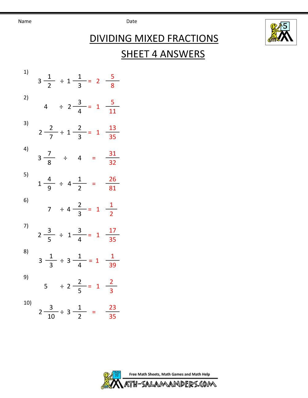 Multiply And Divide Fractions And Mixed Numbers Worksheet