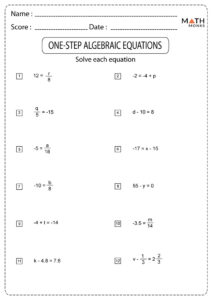 One Step Equations Worksheets Math Monks