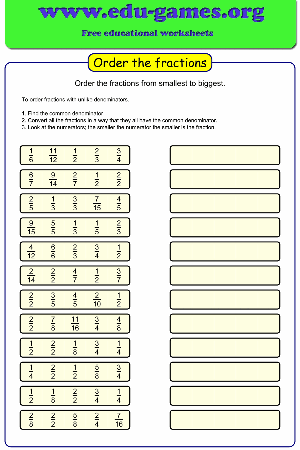 Adding Unlike Fractions Worksheet With Answers