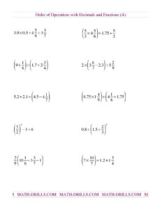 Order Of Operations With Decimals And Fractions Mixed A Order Of