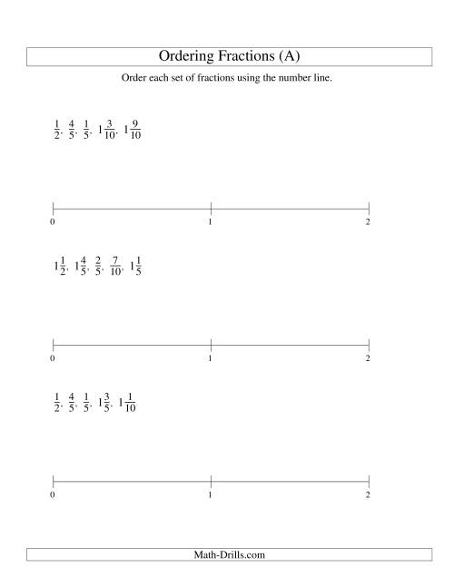 Ordering Fractions On A Number Line Easy Denominators To 10 A 