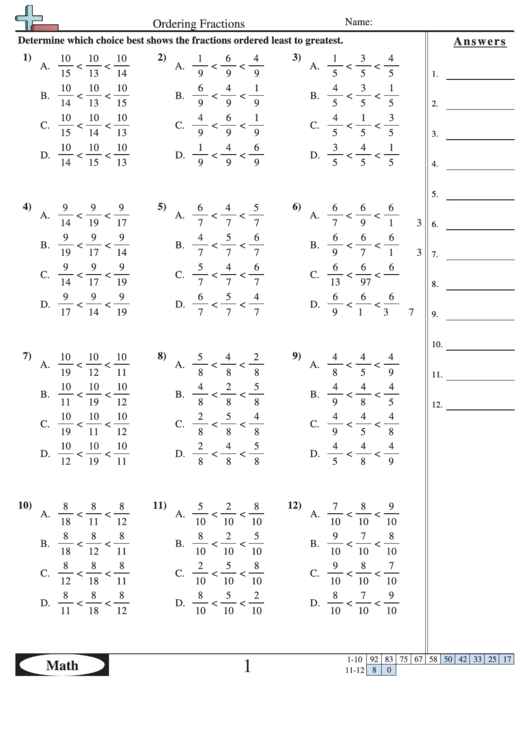 Ordering Fractions Worksheet With Answer Key Printable Pdf Download