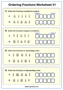 Ordering Fractions Worksheets Practice Questions And Answers Cazoomy