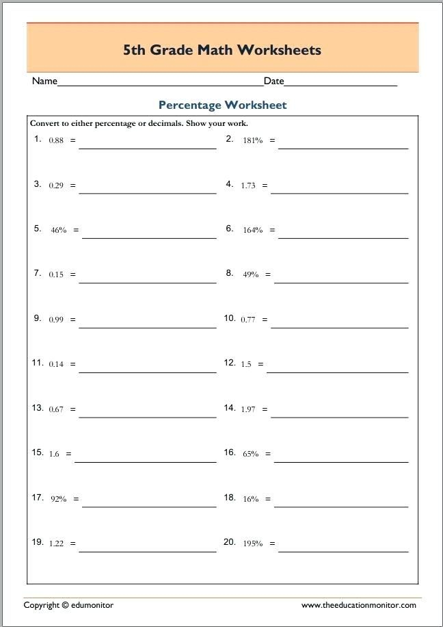 Percent Worksheets Grade 7