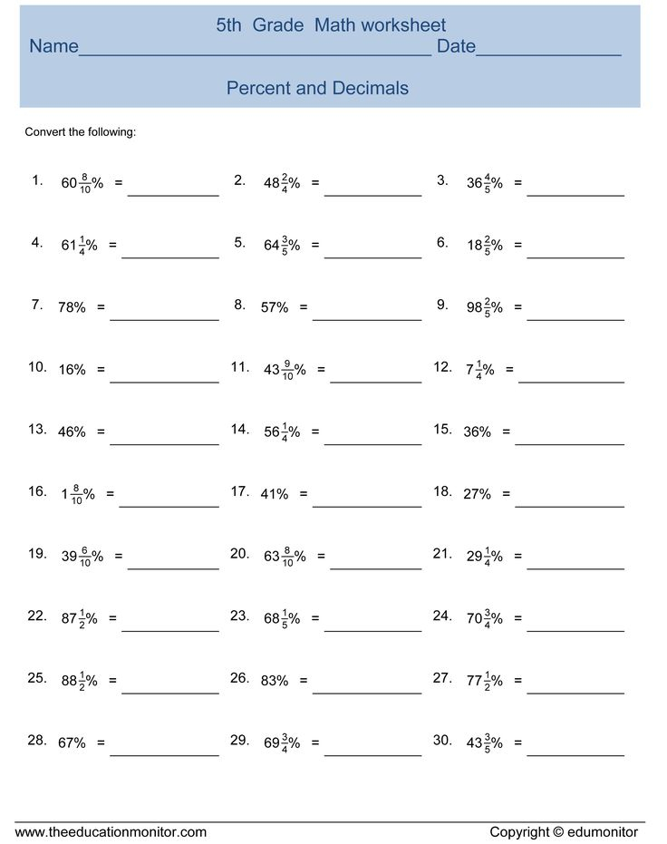 Ratios Fractions Decimals And Percents Worksheets