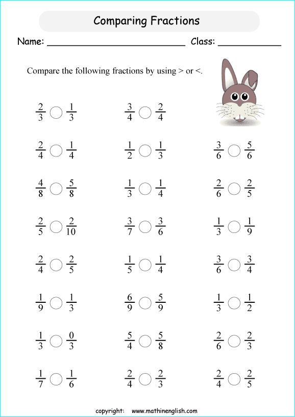 Comparing Fractions Worksheets 4th Grade