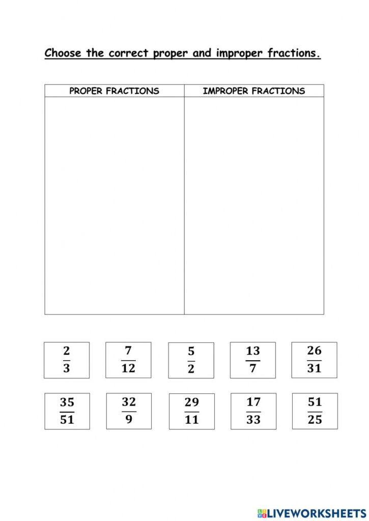 Proper And Improper Fractions Worksheet