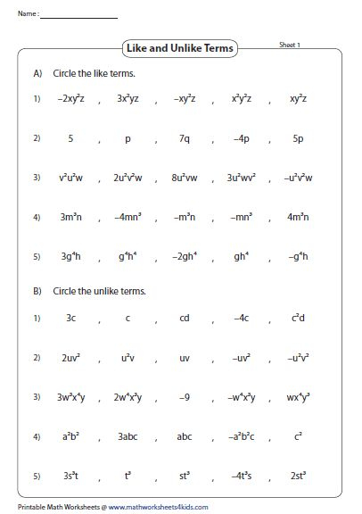 Recognizing Polynomials Worksheets