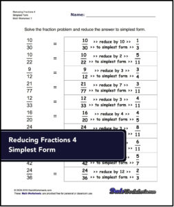 Reducing Fractions For Reducing Fractions 4 Simplest Form Reducing