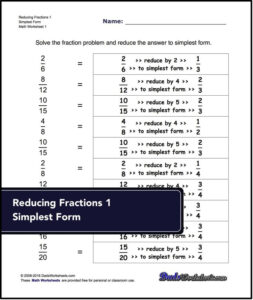 Reducing Fractions The Fraction Worksheets On This Page Introduce