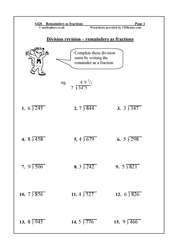 Remainders As Fractions Division By URBrainy