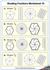 Shading Fractions C Maths Worksheet And Answers GCSE Foundation Grade 2