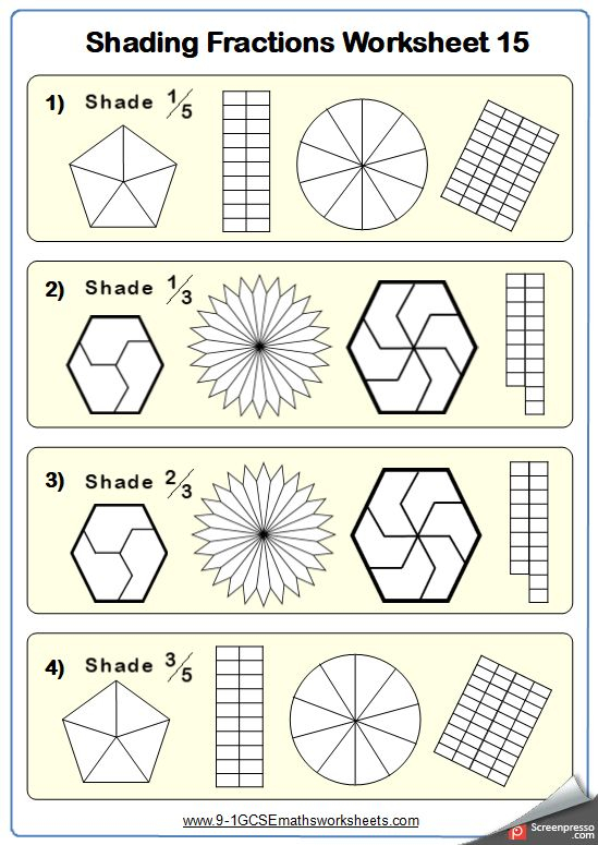 Shading Fractions C Maths Worksheet And Answers GCSE Foundation Grade 2 