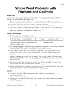 Simple Word Problems With Fractions And Decimals Education World