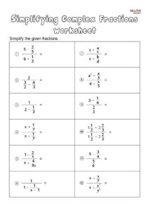 Simplifying Fractions Worksheets Math Monks