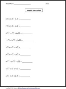 Simplifying Radicals Practice Worksheet Simplify The Radicals Practice