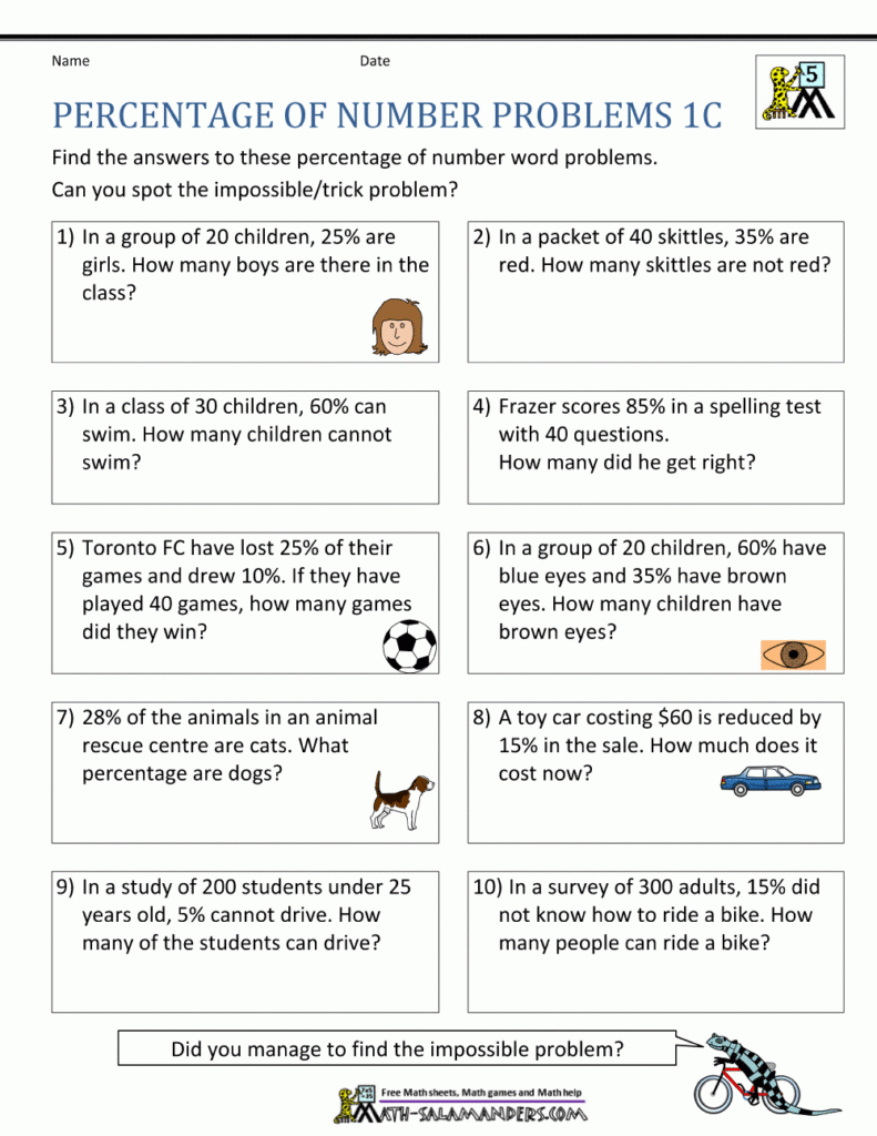 Solving Percent Problems Worksheets