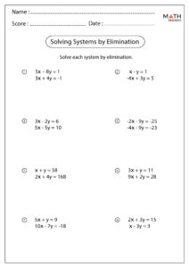 Solving Systems Of Equations By Elimination Worksheets Math Monks